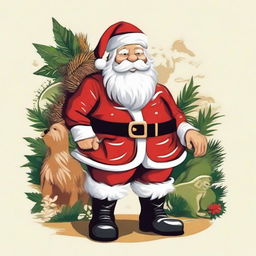 Santa Claus depicted in traditional Kiwiana style, showcasing classic New Zealand iconic elements and imagery.