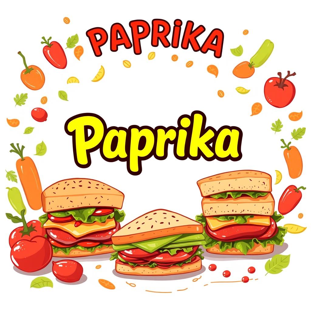 A vibrant and eye-catching banner design for a sandwich shop named 'Paprika'