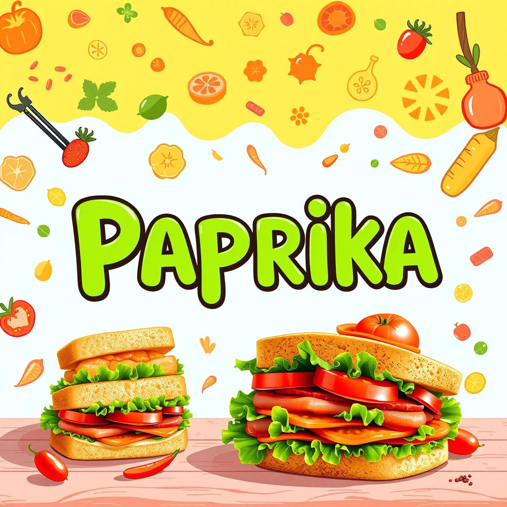 A vibrant and eye-catching banner design for a sandwich shop named 'Paprika'