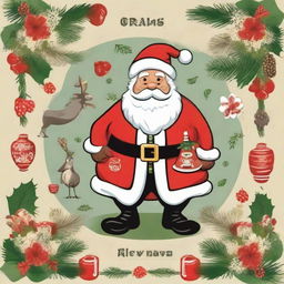 Santa Claus depicted in traditional Kiwiana style, showcasing classic New Zealand iconic elements and imagery.