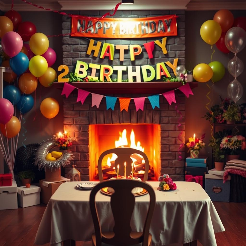 A beautifully decorated interior scene featuring a cozy fireplace glowing warmly