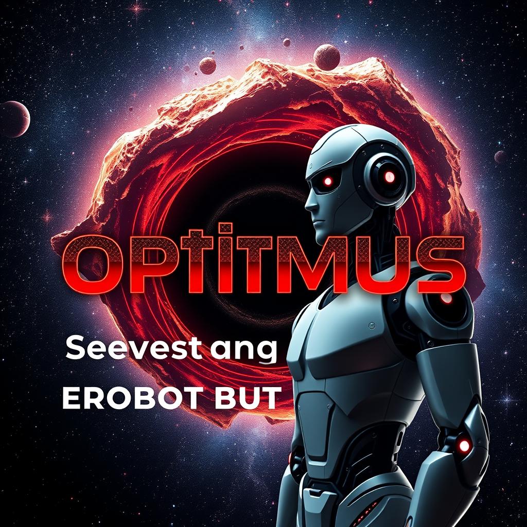 A promotional photo featuring an expert robot trader named "Optimus" specialized in the forex market