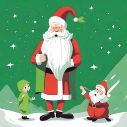 A reinterpretation of 'Saturn Devouring His Son', where Saturn is replaced with Santa Claus in his traditional red suit and white beard, and the son is replaced by a panicked elf in green and red attire.