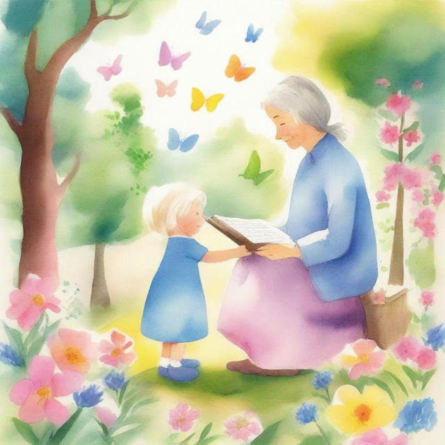 A high-quality watercolor painting on textured paper illustrating a heartwarming book cover