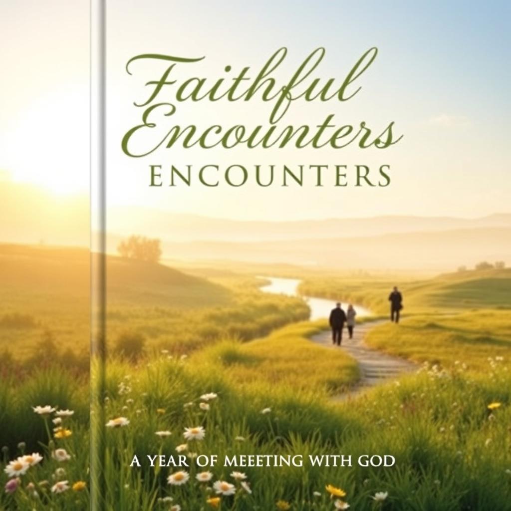 A beautifully designed book cover for the faith devotional titled 'Faithful Encounters: A Year of Meeting with God'