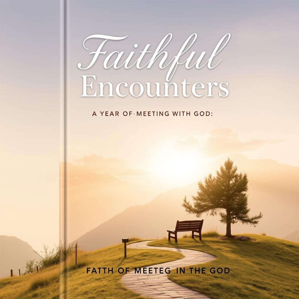 An inspirational book cover design for the faith devotional titled 'Faithful Encounters: A Year of Meeting with God'