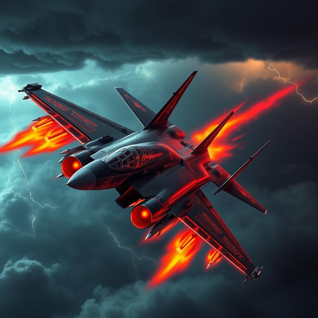 A fearsome F14 Tomcat fighter jet, designed with a hellish theme and inspired by the character Ghost Rider