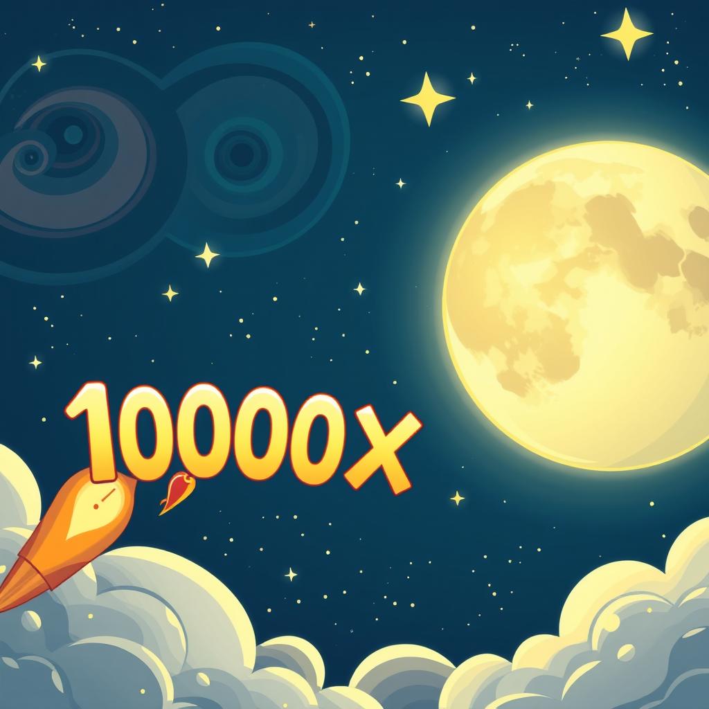 A colorful and imaginative illustration depicting a rocket soaring through a starry night sky towards a bright, magnificent moon
