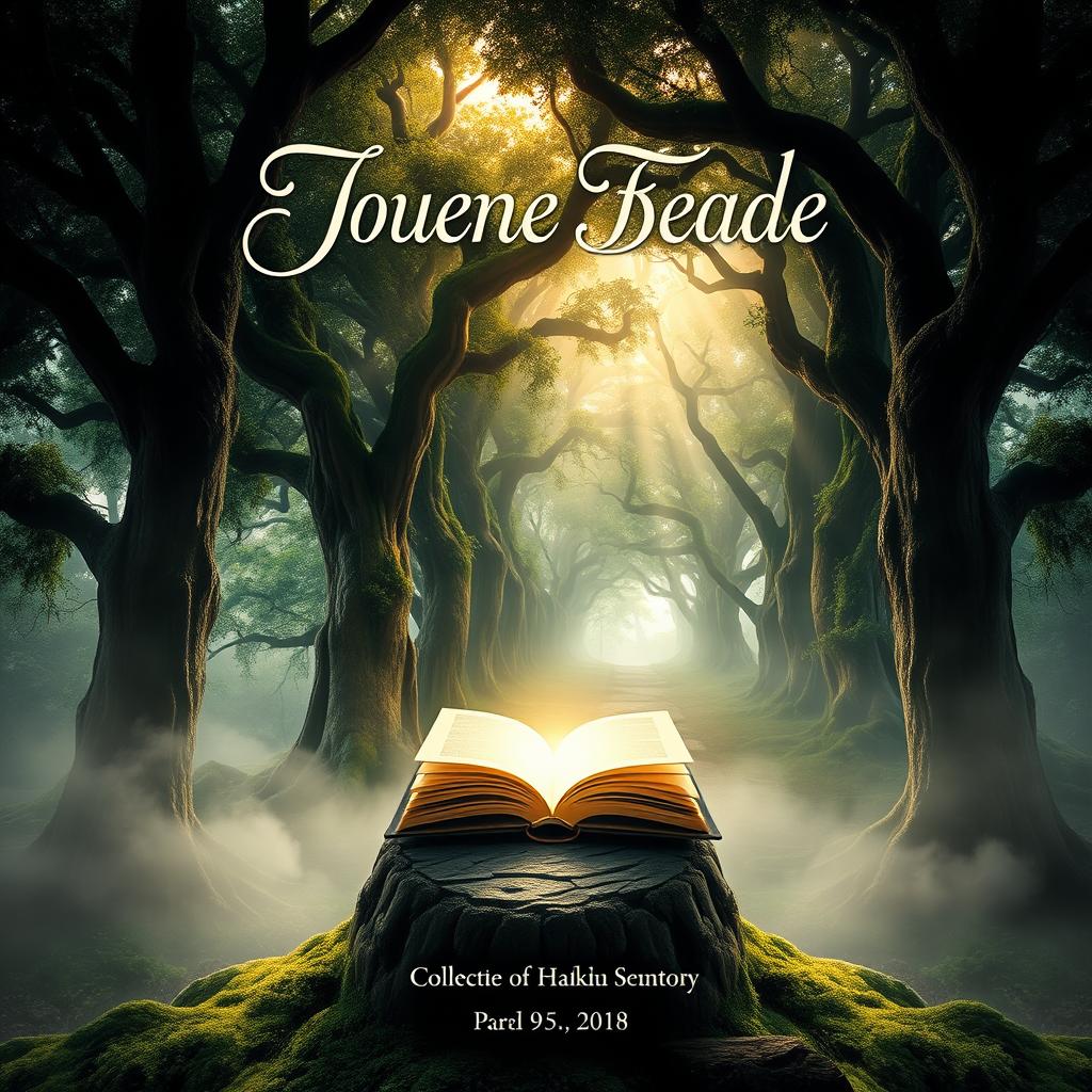 A captivating book cover design featuring an enchanting forest scene