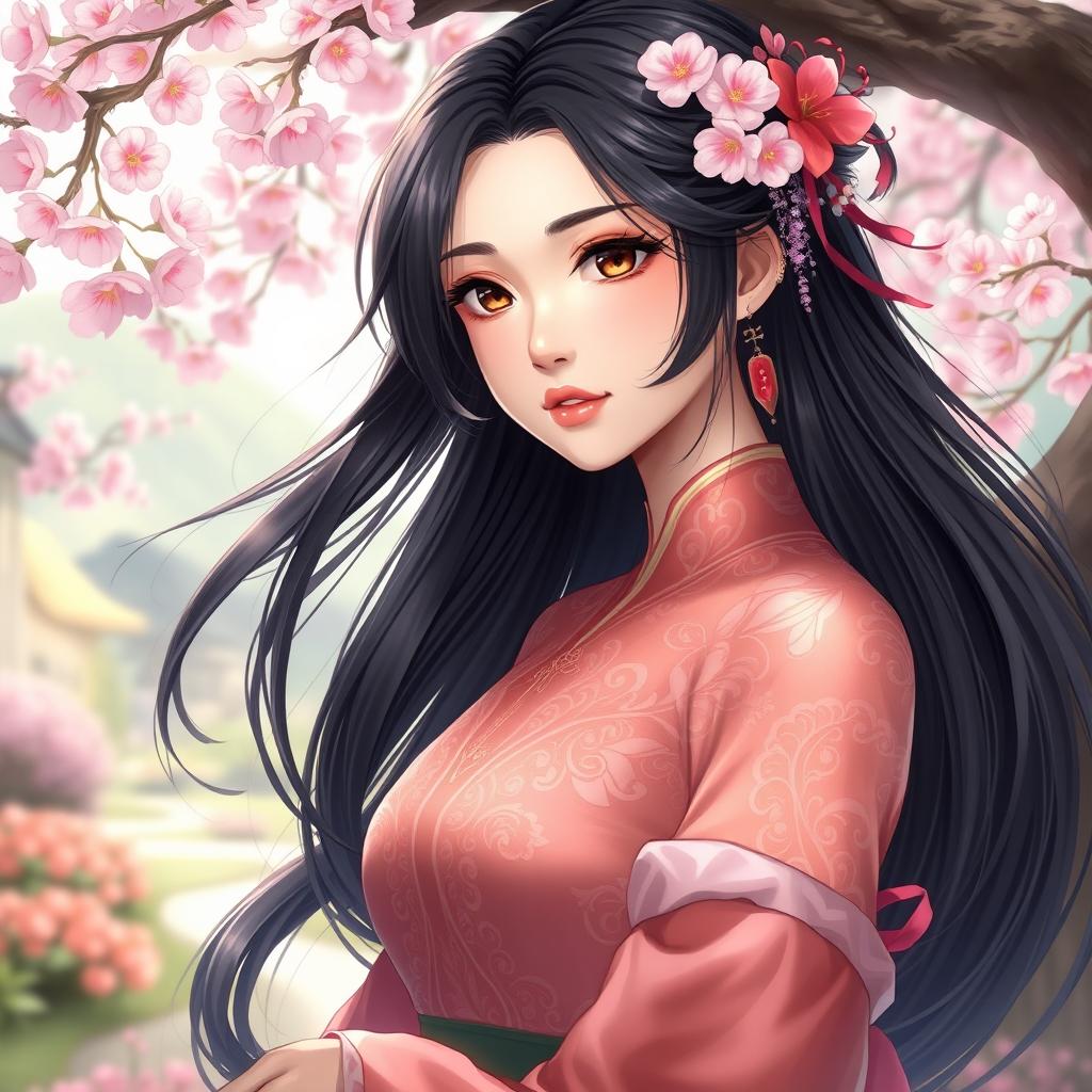 A detailed digital portrait of a captivating and elegant Asian female character, inspired by the artistic style of Choy Sung Hyon
