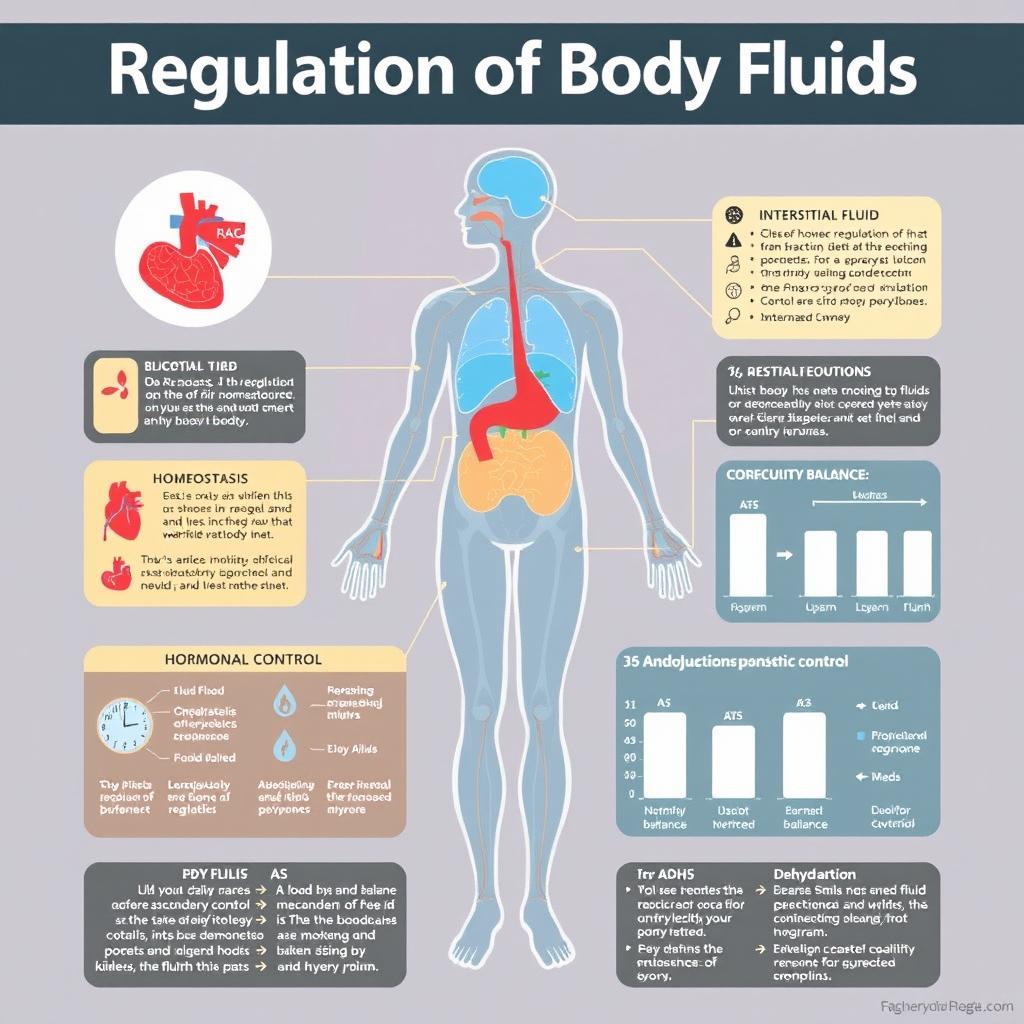 An informative and visually engaging infographic illustrating the regulation of body fluids in the human body