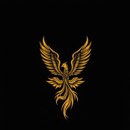 A black t-shirt design featuring a stunning golden phoenix located at the bottom front