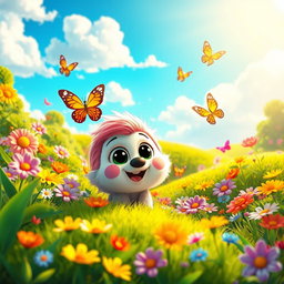 A vibrant and playful animation scene featuring a vivid and colorful landscape