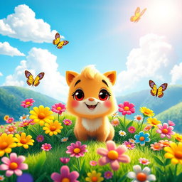 A vibrant and playful animation scene featuring a vivid and colorful landscape