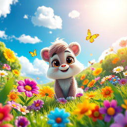 A vibrant and playful animation scene featuring a vivid and colorful landscape