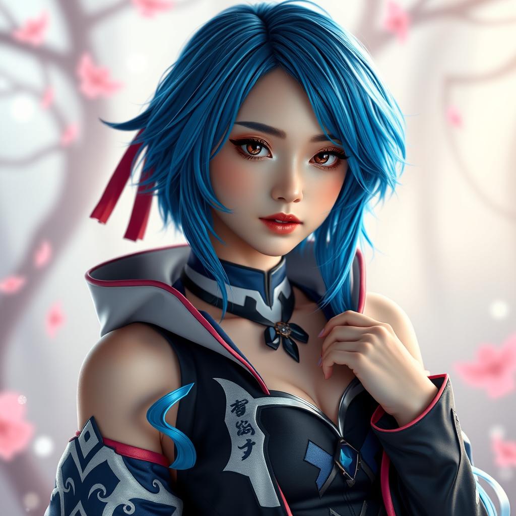A beautiful and sexy Japanese woman cosplaying as Rem from Re:Zero