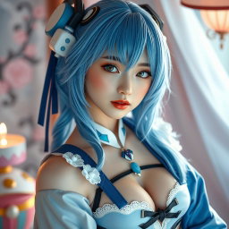 A beautiful and sexy Japanese woman cosplaying as Rem from Re:Zero