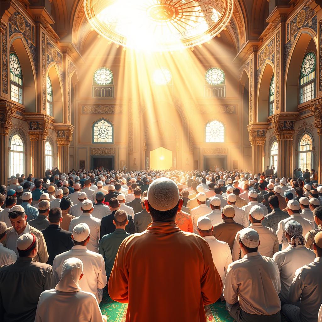 An artistic representation focusing on the significance of Friday prayers in Islam
