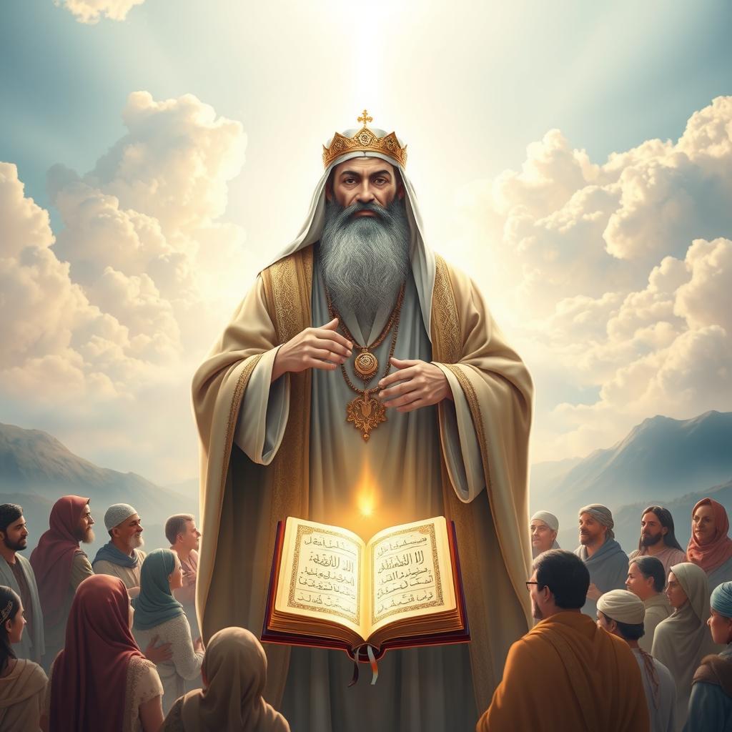 A serene and majestic depiction of Imam al-Mahdi, the awaited savior in Islamic tradition