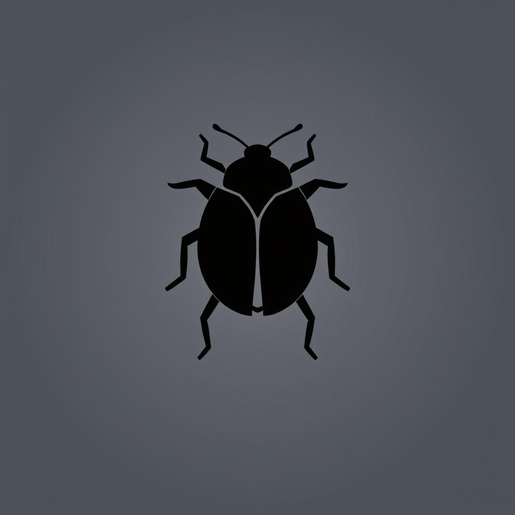 A simple and minimalist icon representing a software bug, designed in solid black