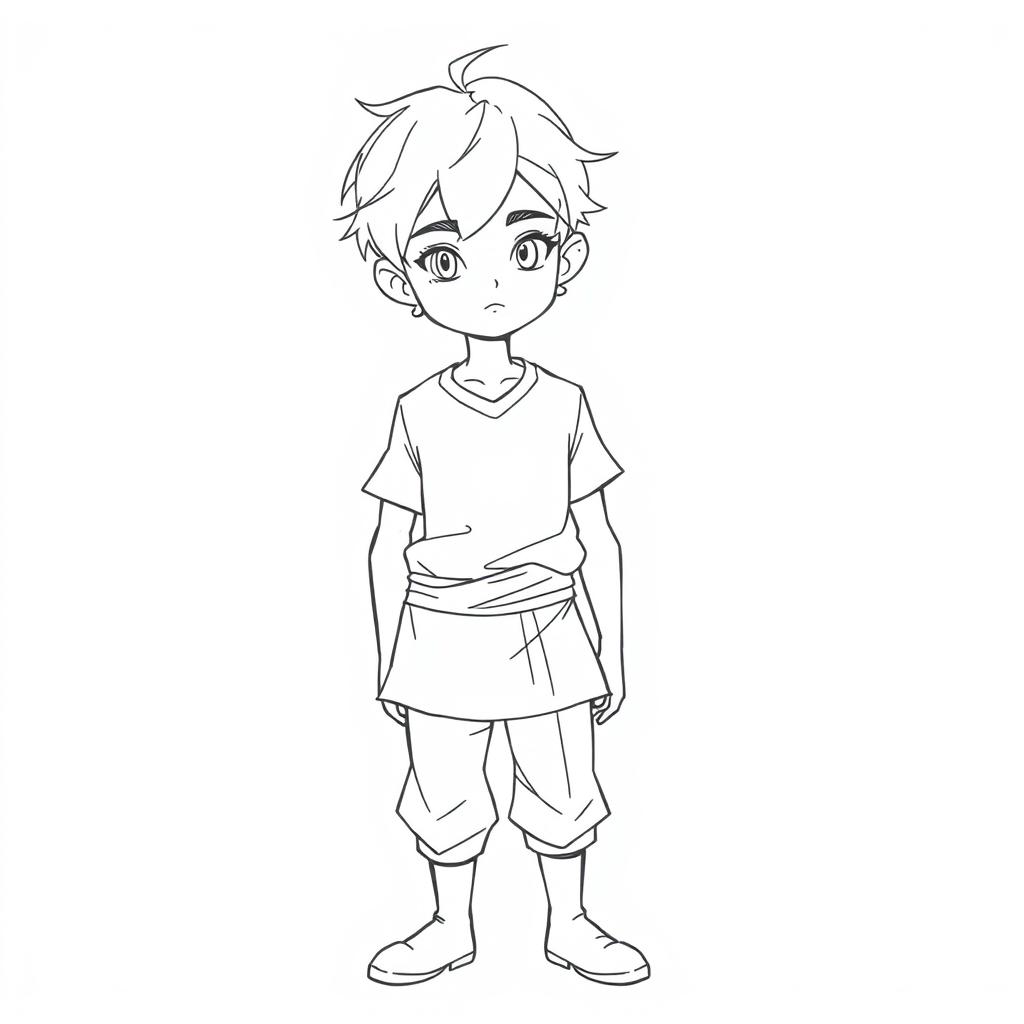 A blank sketch of a young, male character, featuring smooth lines and proportions ideal for a fantasy setting