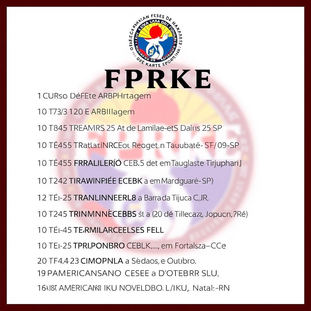 A visually striking poster featuring the logo of the Federação Paranaense de Karate Esportivo (FPRKE) subtly embedded in the background