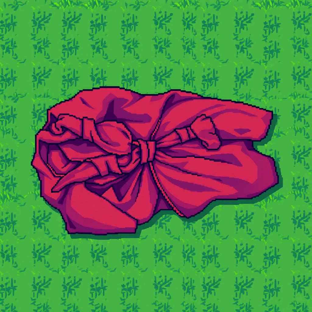 A detailed pixel art representation of a scientist's robe lying full-length on a vibrant green floor