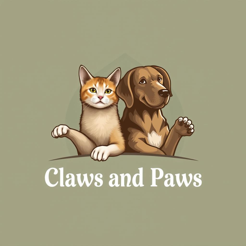 A realistic and sophisticated logo design for a YouTube channel named 'Claws and Paws House'