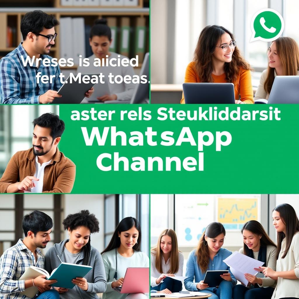 An engaging and modern graphic for a WhatsApp channel dedicated to coordinating and informing master's students in a research program