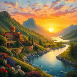 A breathtaking landscape of ancient Mazandaran, showcasing its lush green valleys, towering mountains, and serene lakes