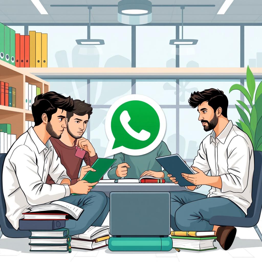 An illustration representing a WhatsApp channel for coordinating and informing master's degree students in healthcare services