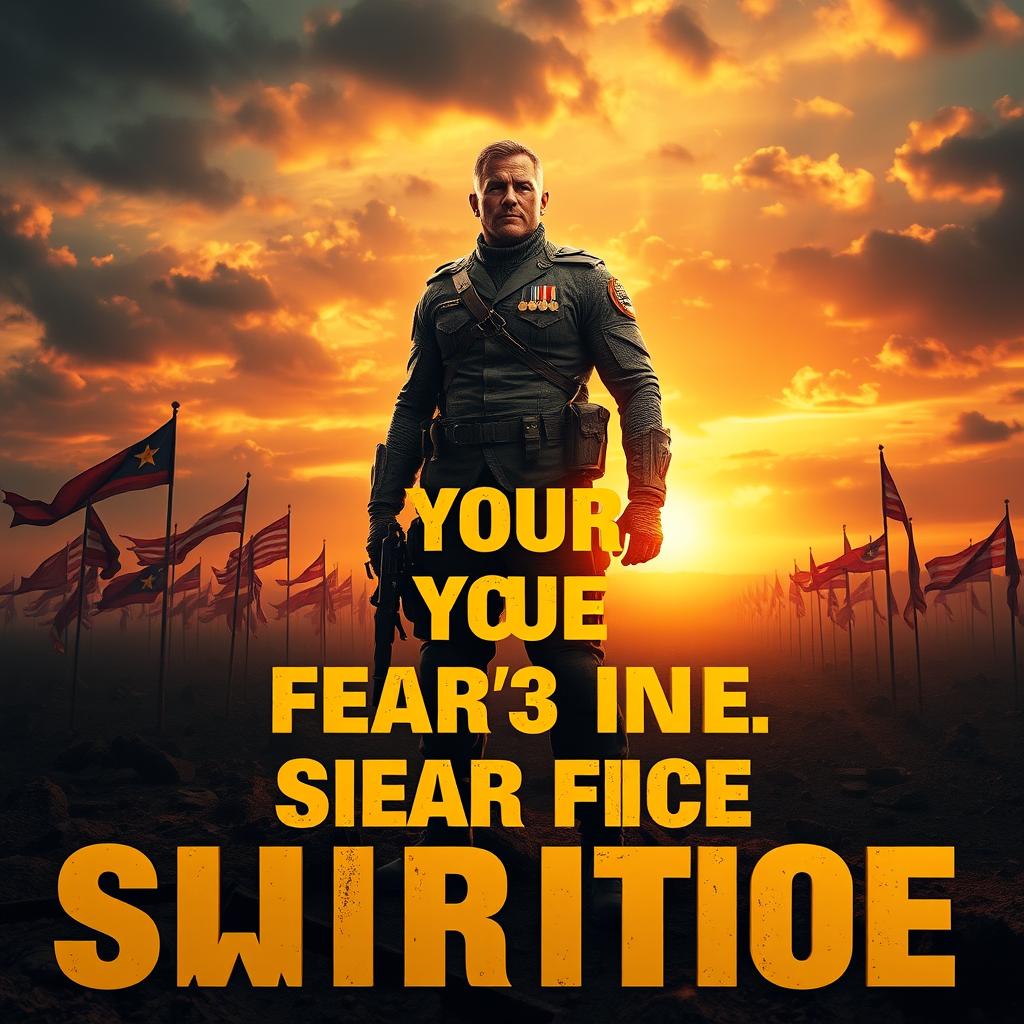 An artistic representation of a powerful and inspiring advertisement featuring a brave and heroic figure standing tall, embodying strength and determination