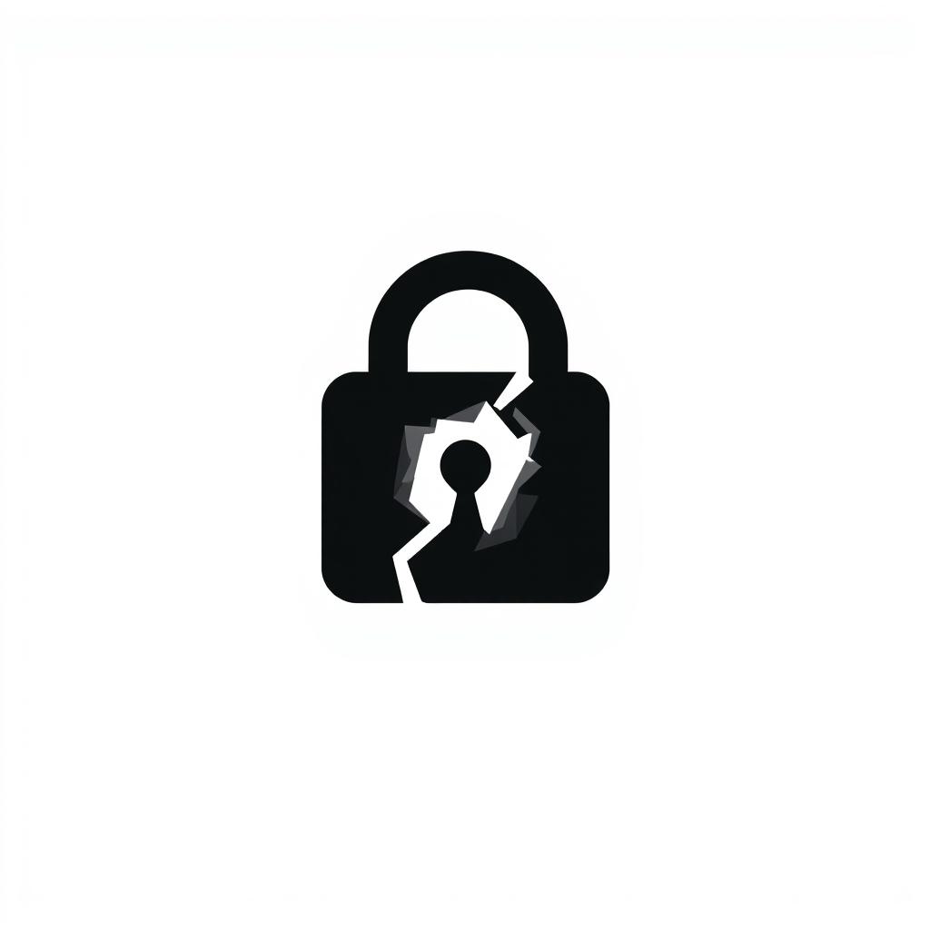 A simple and minimalist icon representing software exploitation, designed in solid black on a white background