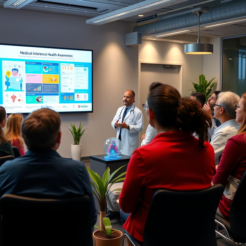 A visually engaging scene showcasing a medical information session
