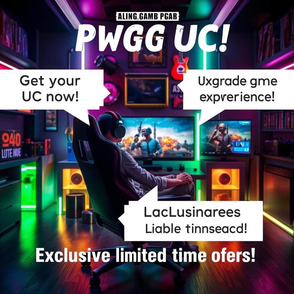 A vibrant and dynamic advertisement for purchasing PUBG UC (Unknown Cash)