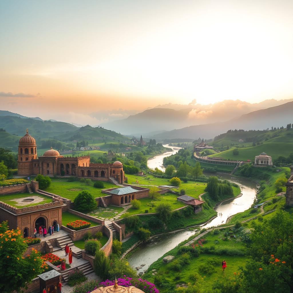 A breathtaking view of Ancient Mazandaran, Iran, showcasing the lush green landscape filled with vibrant flora and fauna