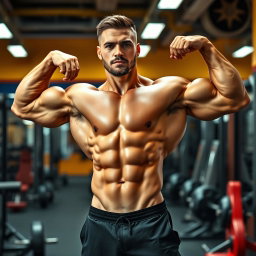 A muscular bodybuilder standing tall at 185 cm, showcasing an impressive physique with defined muscles and an additional ten kilos of muscle mass