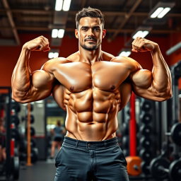 A muscular bodybuilder standing tall at 185 cm, showcasing an impressive physique with defined muscles and an additional ten kilos of muscle mass