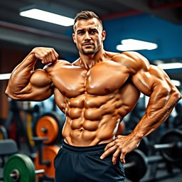 A muscular bodybuilder standing tall at 185 cm, showcasing an impressive physique with defined muscles and an additional ten kilos of muscle mass