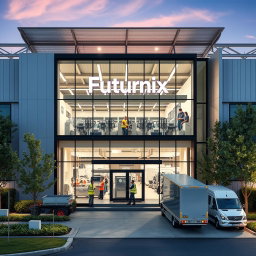 A contemporary manufacturing building for an eyewear company named Futurnix