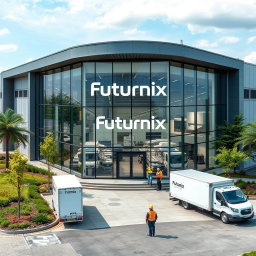 A contemporary manufacturing building for an eyewear company named Futurnix