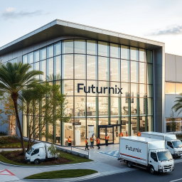 A contemporary manufacturing building for an eyewear company named Futurnix