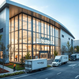 A contemporary manufacturing building for an eyewear company named Futurnix