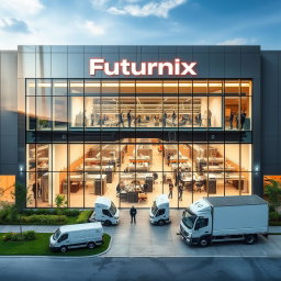 A striking, contemporary manufacturing facility for an eyewear brand named Futurnix