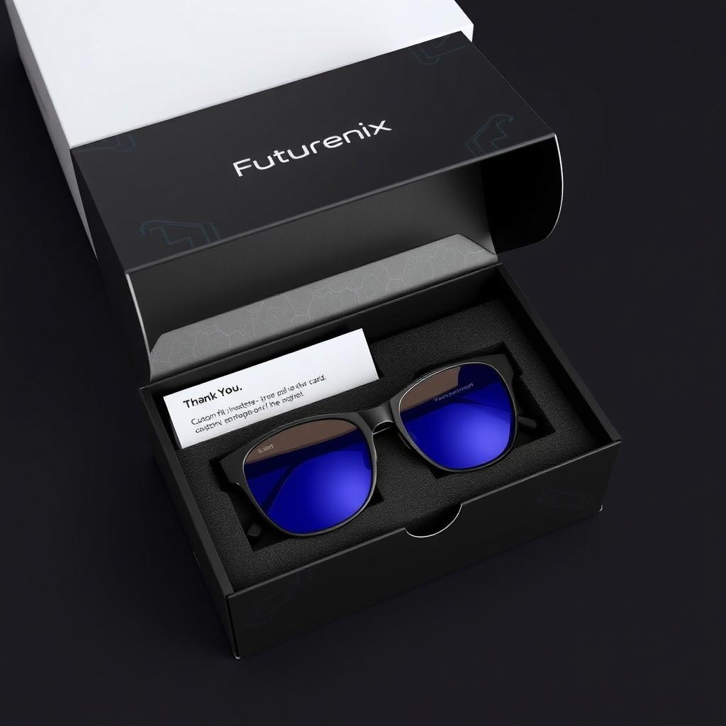A practical and sleek packaging design for the delivery of eyewear for 'Futurenix', an eyewear technology company