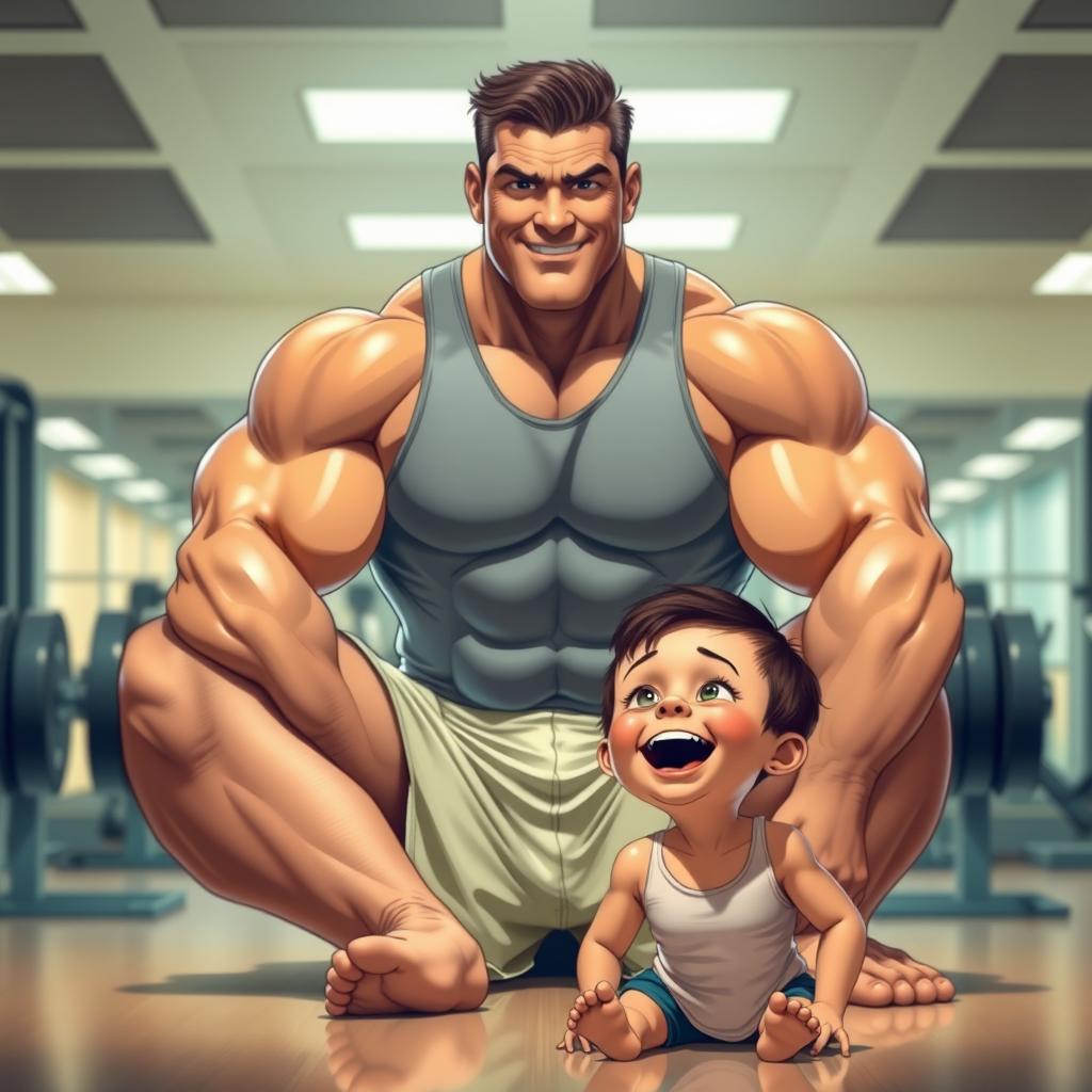 A tall, muscular bodybuilder man with defined muscles and a confident expression, sitting comfortably in a relaxed pose