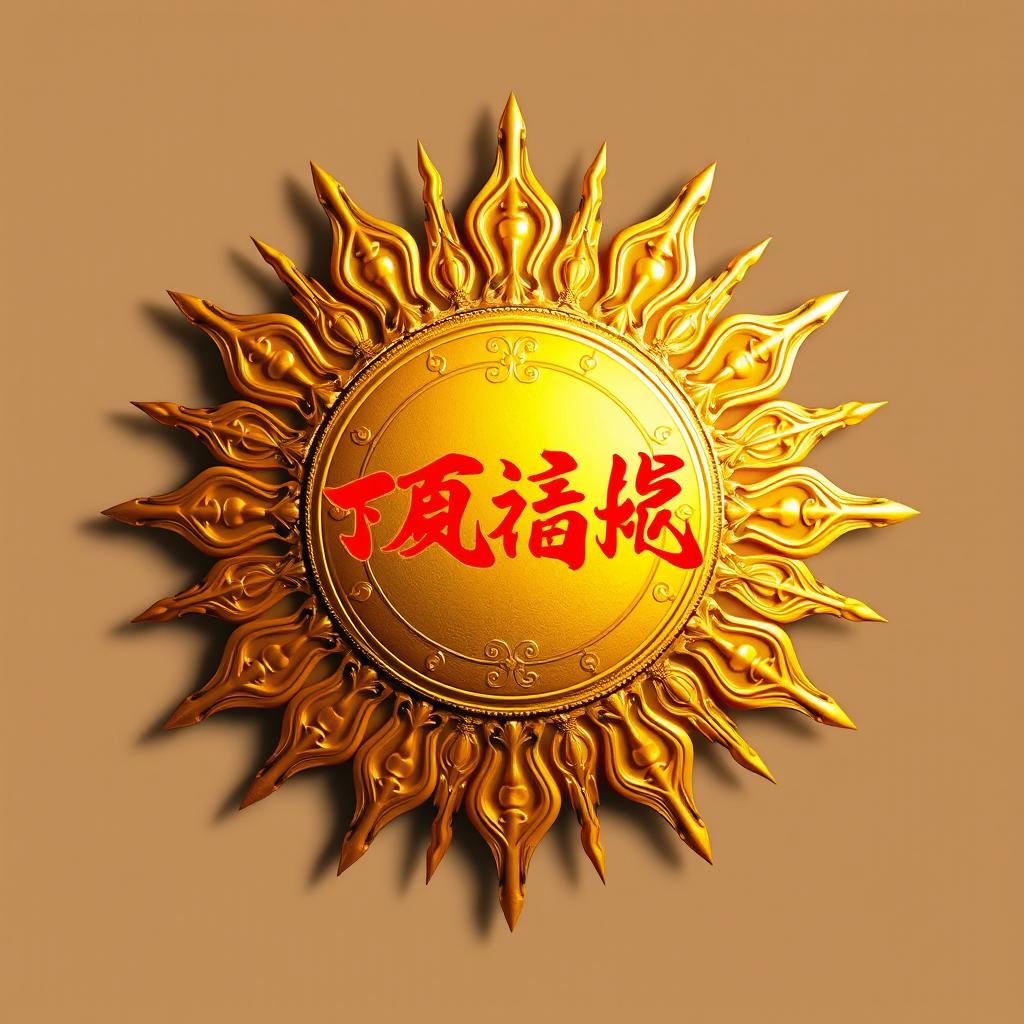 A stunning golden sunburst design featuring intricate patterns and details
