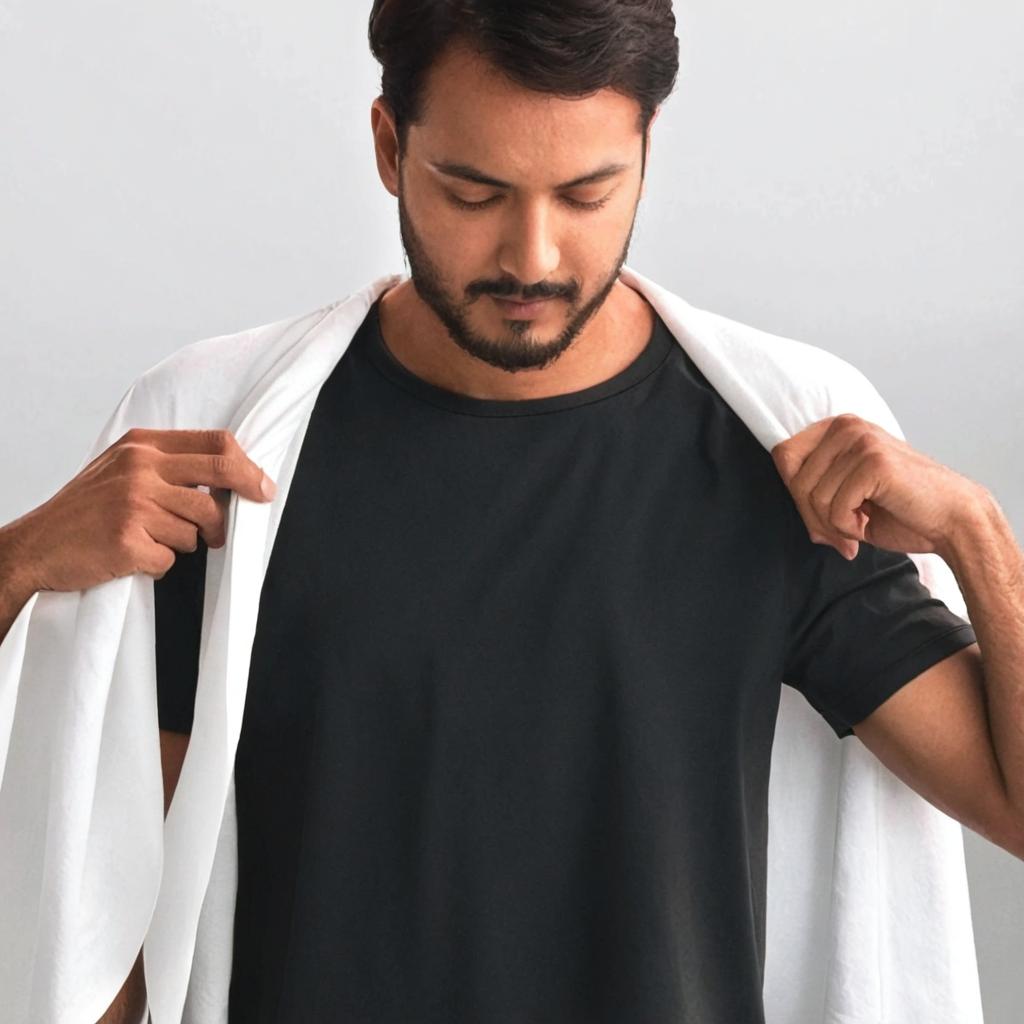 Elevate Your Style: Muscular Man in White Robe-Tee