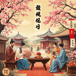 An artistic representation of a vibrant period of Korean culture, showcasing literature, art, and diplomacy