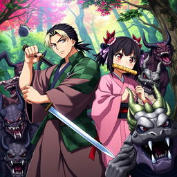 A realistic and detailed illustration of characters from the anime 'Demon Slayer: Kimetsu no Yaiba'